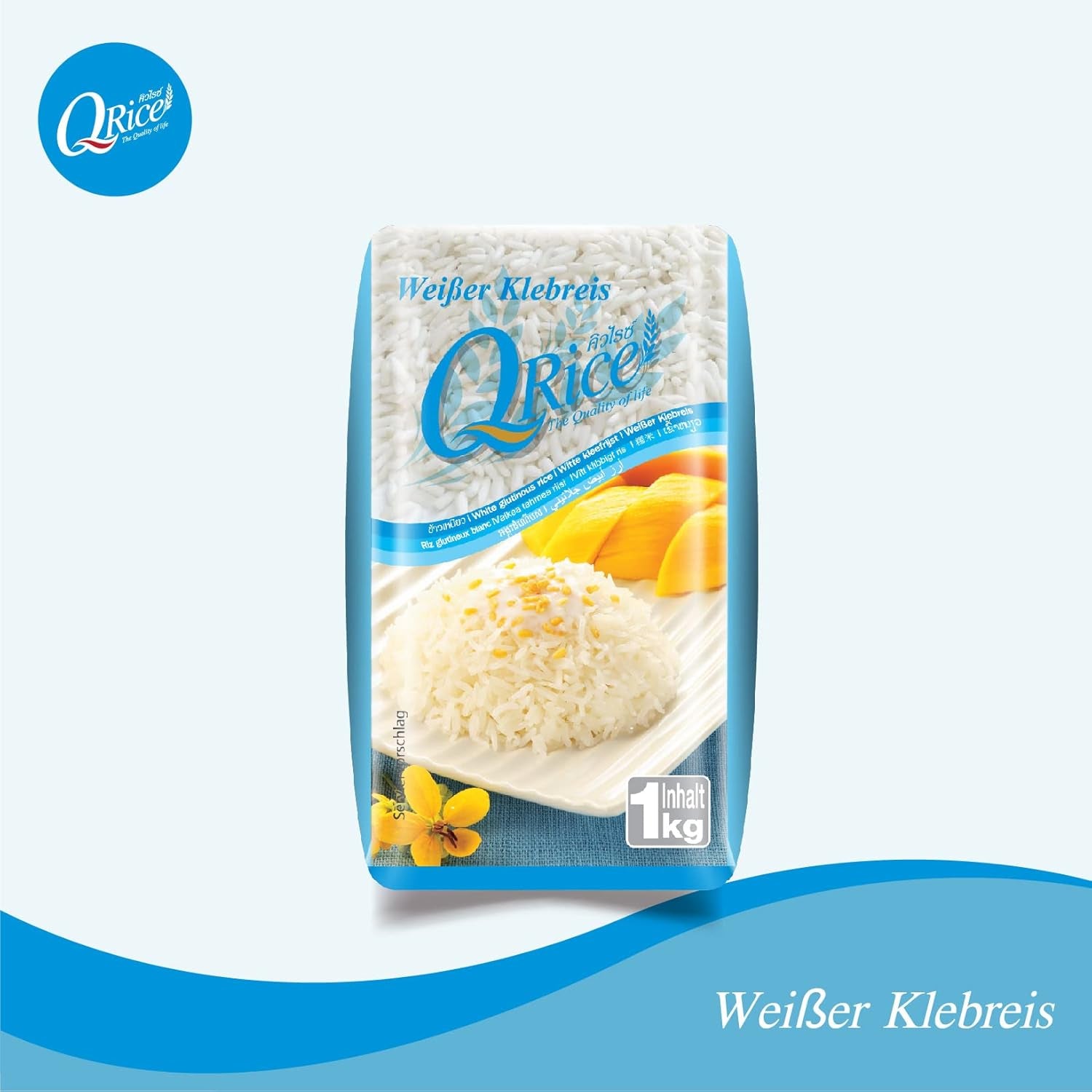Q REIS | Weißer Klebreis Langkorn aus Thailand | Aromatisch mit klebriger Textur | Ideal für Currys, Sushi, Mochi oder Milchreis 1 x 1 kg
