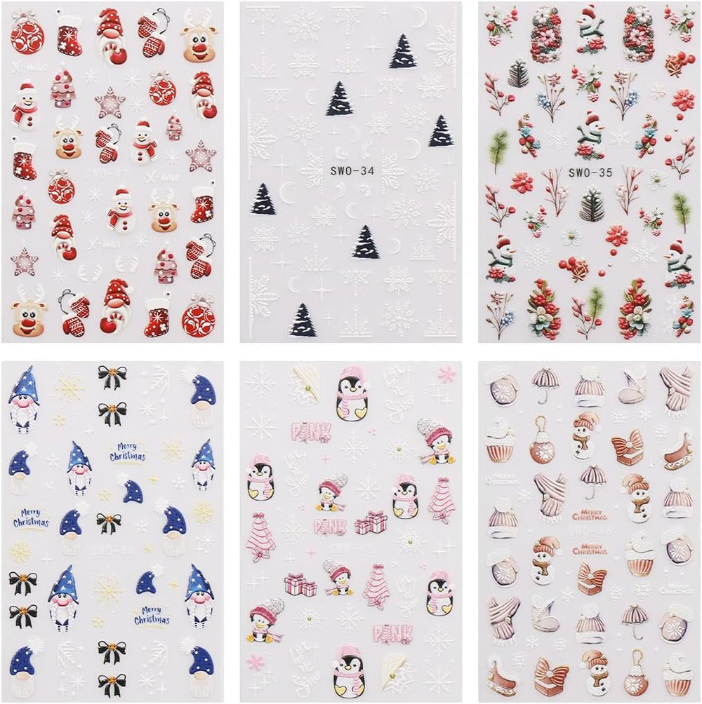 JMEOWIO Nagelsticker Weihnachten 6 Blatt Nail Art Sticker Selbstklebend Nagelaufkleber Schneeflocke Winterurlaub Niedlich Dekoration Nageldesign Zubehör