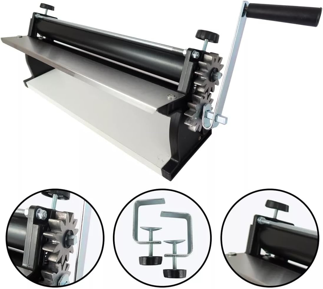 DKN Pizzateig-Rollmaschine mit Handkurbel, 48,8 cm, Nudelmaschine, Teigfolie mit Anti-Haft-Rollen und Dickenkontrolle – Konstruktion aus massivem Stahl und Aluminium