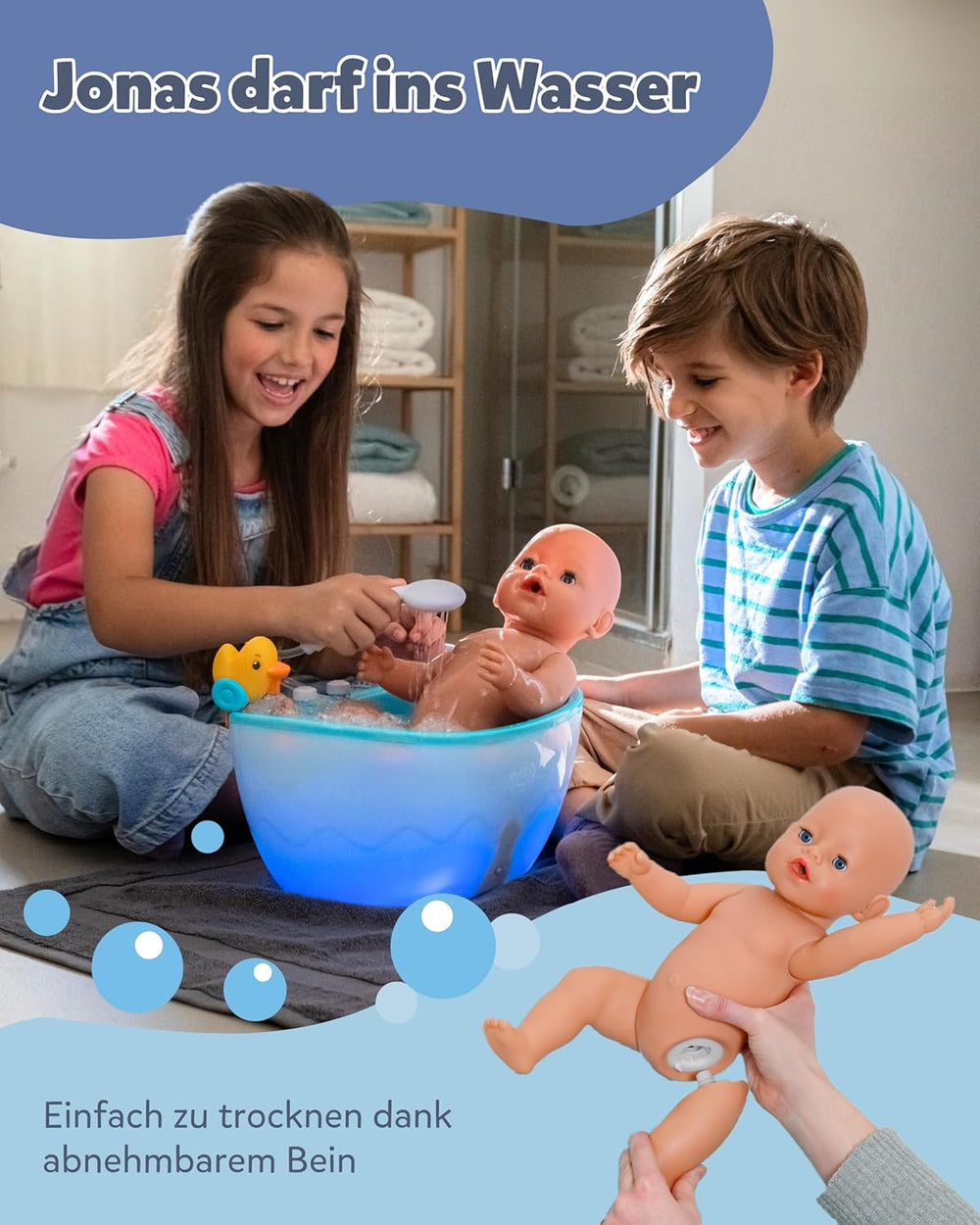 BABY Born Jonas - păpușă bebeluș 43 cm - 10 funcții, inclusiv accesorii și saltea - Funcționează complet fără baterii - Potrivit pentru copii cu vârsta de 3 ani și peste