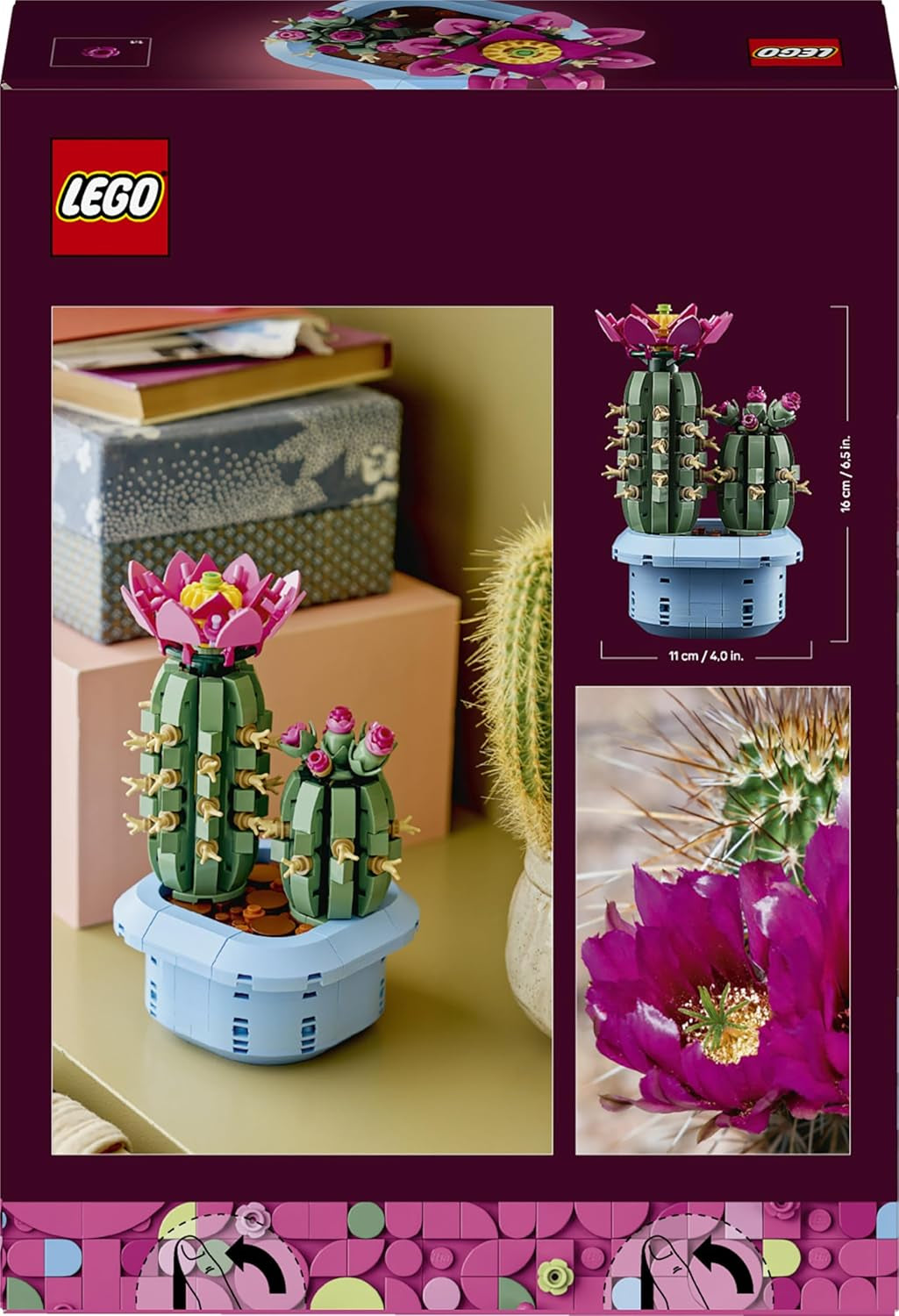 LEGO Botanicals Blühender Kaktus – Set mit Kunstpflanze mit 2 Kakteen & künstlichen Blüten – DIY Deko – Giftidee zum Geburtstag für Mädchen ab 9 Jahren & Erwachsene Pflanzenliebhaber – 11509