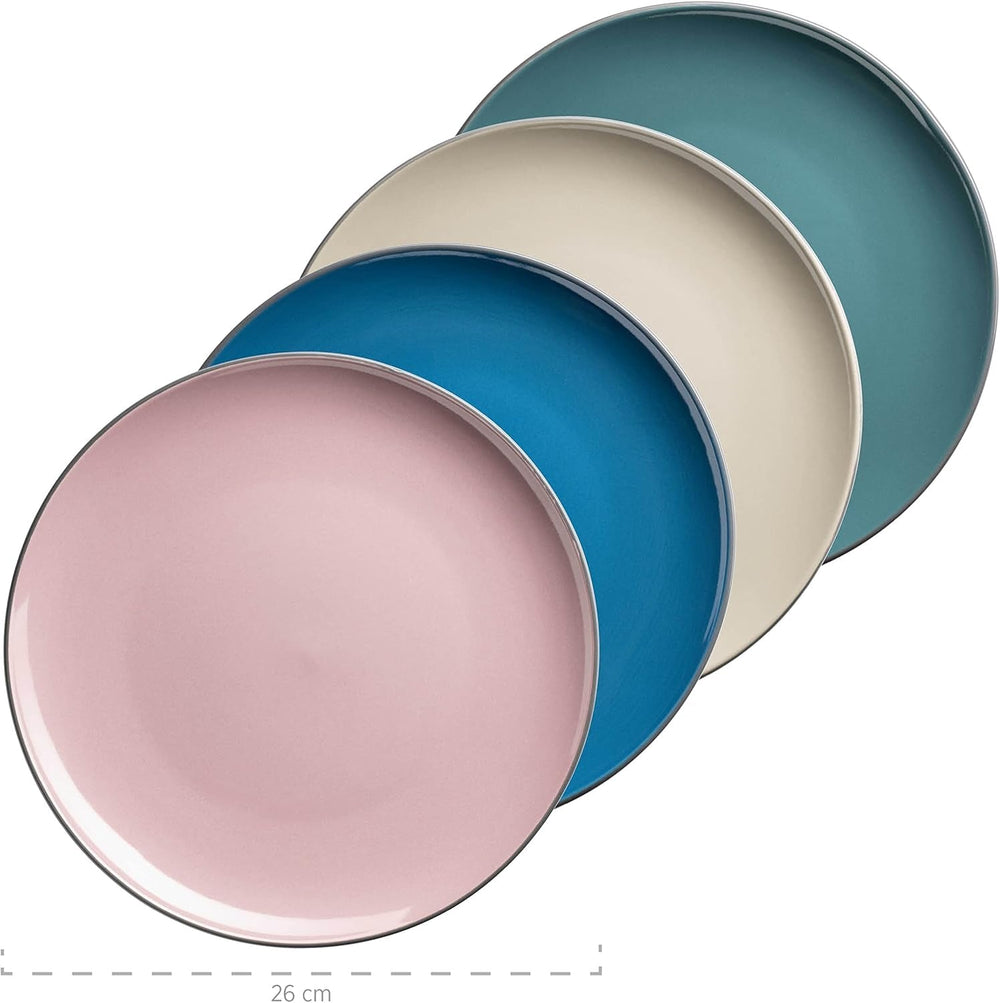 MÄSER Maila, Buntes Vintage-Geschirr-Set Aus Keramik Für 4 Personen, Modernes Geschirrset Im Retro-Look, Steinzeug, Petrol/Altrosa/Beige/Dunkelblau Seturi vesela masa Naty Shop