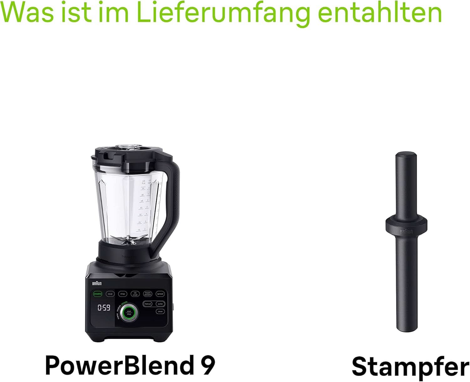 Braun Hochleistungsmixer Powerblend 9 JB9040 – Standmixer Mit Glas-Mixkrug, 18 Mixprogramme, 10 Geschwindigkeiten + Pulsefunktion, Heiße Suppen Funktion, Reinigungsprogramm, Stampfer, 1600 W, Schwarz Kitchen Naty Shop