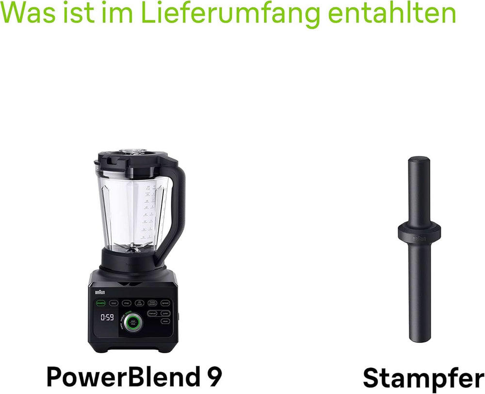 Braun Hochleistungsmixer Powerblend 9 JB9040 – Standmixer Mit Glas-Mixkrug, 18 Mixprogramme, 10 Geschwindigkeiten + Pulsefunktion, Heiße Suppen Funktion, Reinigungsprogramm, Stampfer, 1600 W, Schwarz Kitchen Naty Shop