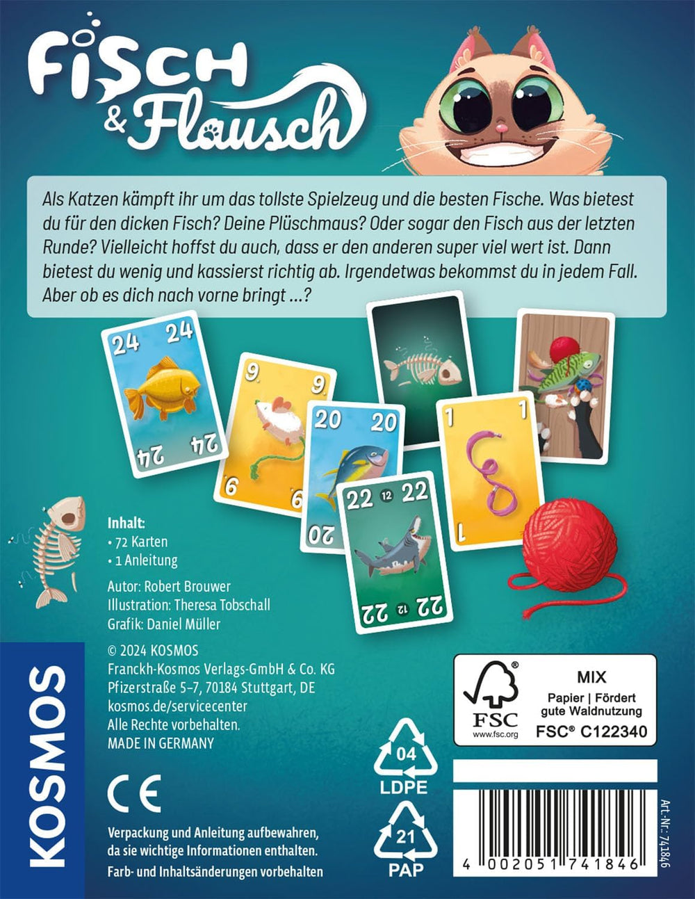 Kosmos 741846 Fish & Fluff Kartenspiel, ein lustiges Bietspiel für die ganze Familie, Brettspiel für 2–6 Spieler ab 8 Jahren, Partyspiel