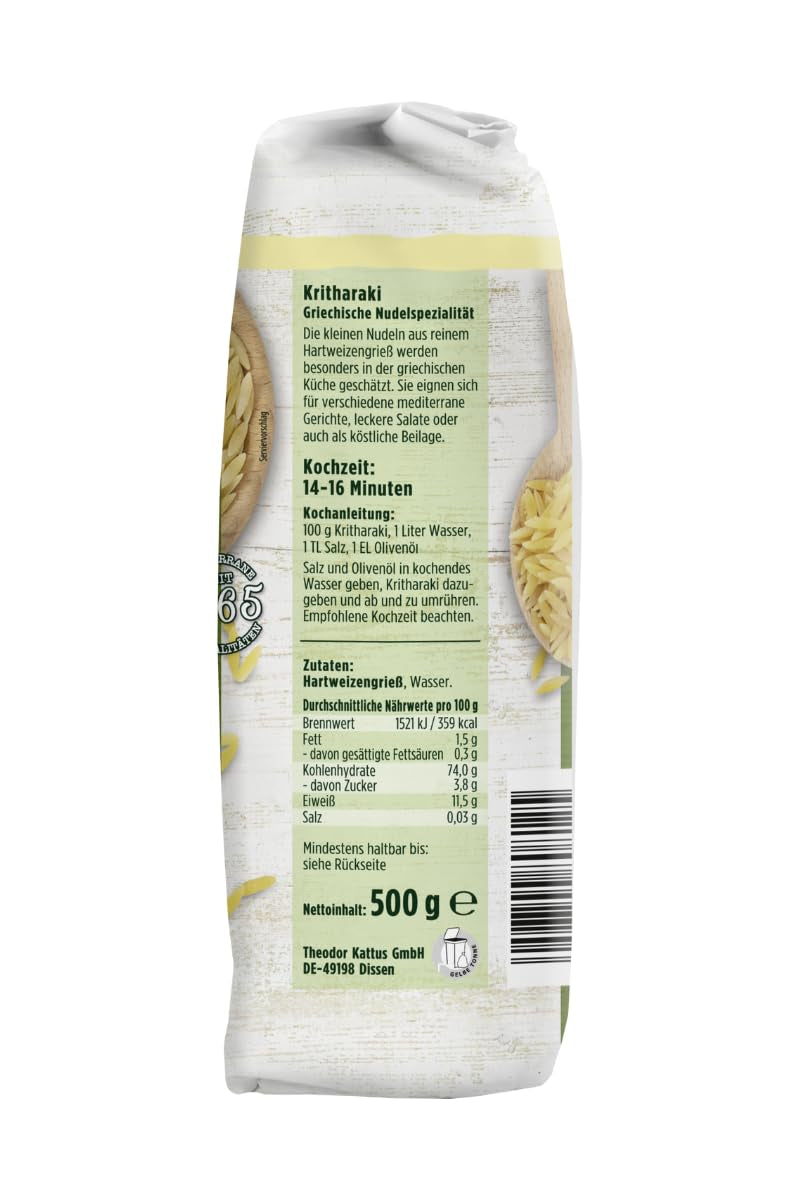 - Kritharaki Nudeln (Reisnudeln/Risoni/Orzo) | Griechische Nudelspezialität aus Hartweizengrieß | 500 g im Beutel