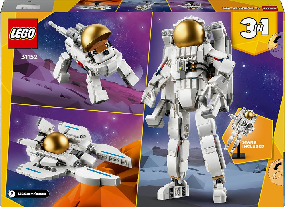 LEGO Creator 3in1 Astronaut im Weltraum Spielzeug, Modellbauset mit Hund und Raumschiff für Kinder, Kinderzimmer-Deko, kreatives Geschenk für Jungen und Mädchen ab 9 Jahren 31152