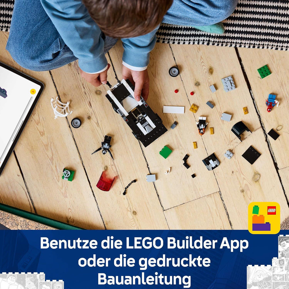 LEGO | Marvel Spider-Man Mech Vs. Venom Muscle Car – Auto Spielzeug mit 3 Superhelden Minifiguren – Modellauto mit Shootern – Geschenk für Jungen und Mädchen ab 7 Jahren 76309