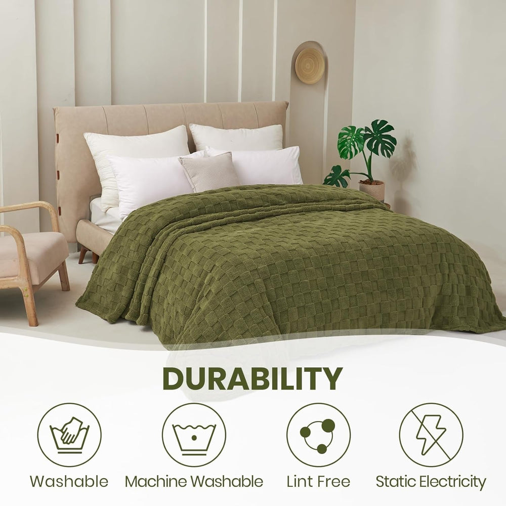 Good Nite Cosy pătură Fluffy Couch Throw pătură Fleece Bedspread Cosy Soft Checked Green pătură primăvară vară toamnă iarnă patru anotimpuri (150X200Cm Olive Green) Paturi si Cuverturi Good Nite