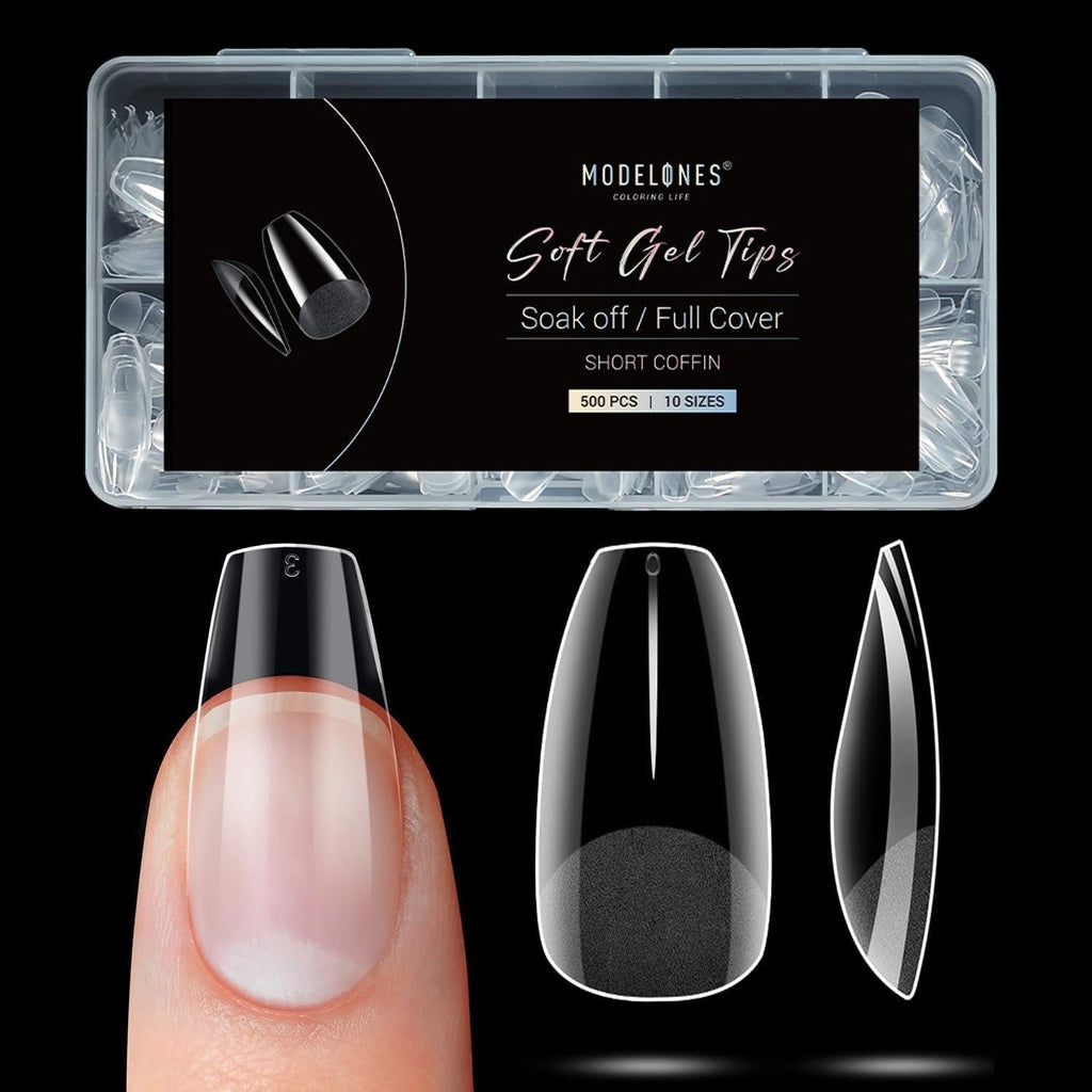 Modelones Tips Unghii 510 Piese - Set Tips Unghii Acoperire Completă, Set Tips Gel, Tips Unghii Rășină PMMA Pre-Lustruire, Unghii Artificiale pentru Lipire pe Nail Art DIY, Squoval Scurt
