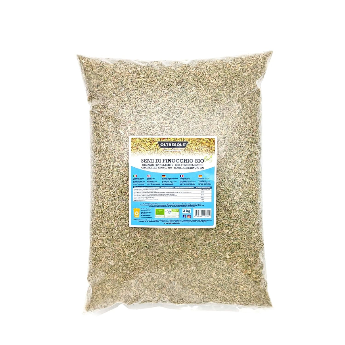 Bio-Fenchelsamen, 3 kg, ganze Bio-Samen, ideal für Kräuter-Verdauungstees und Rezepte, perfekt zum Backen, praktische Größe