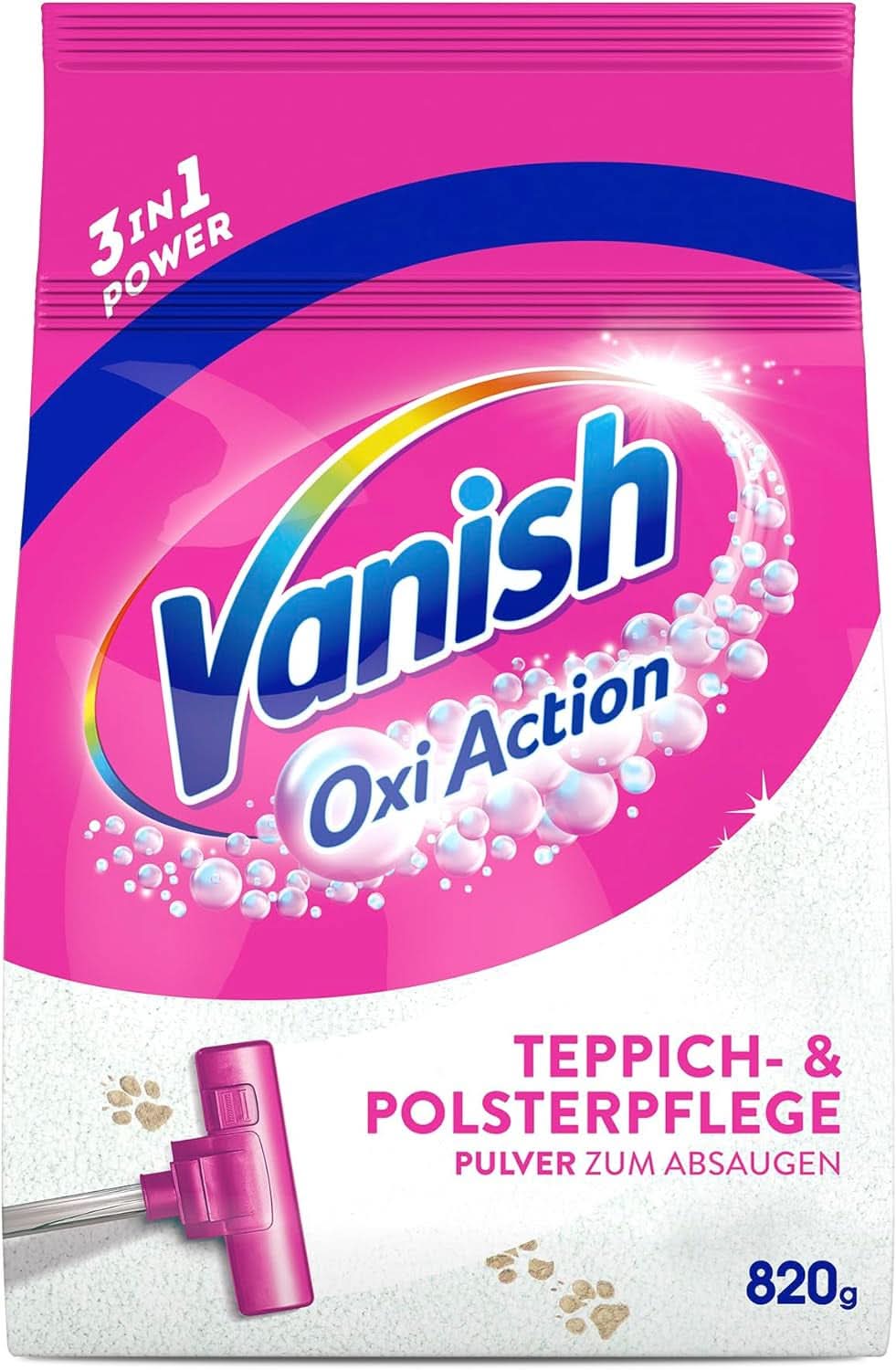 Vanish Oxi Action Teppich- und Polsterreinigungspulver – 1 x 820 g – reinigt große Flächen von Teppichen und Polstern von Schmutz, Gerüchen und Staub. Rufe Naty Shop Waschmittel, 820 g