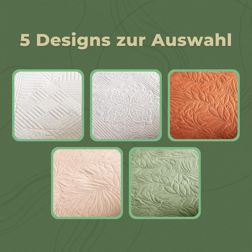 ESSEX - Cuvertură de pat 200 X 220 cm, ideală pentru dormitor, cuvertură de pat moale și confortabilă, matlasare modernă - Botanică, verde Paturi si Cuverturi Besuche den ESSEX-Store