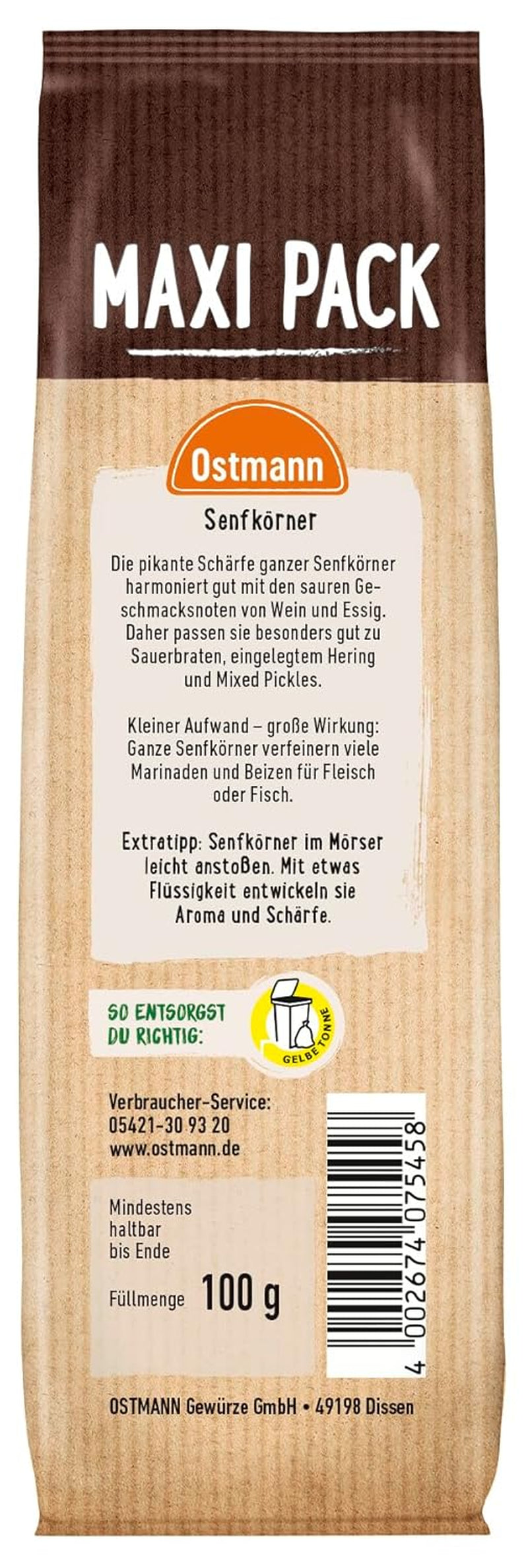 Ostmann Gewürze - Senfkörner ganz | Ideal zum Verpacken von Obst und Gemüse 100 g im Vorteilsbeutel
