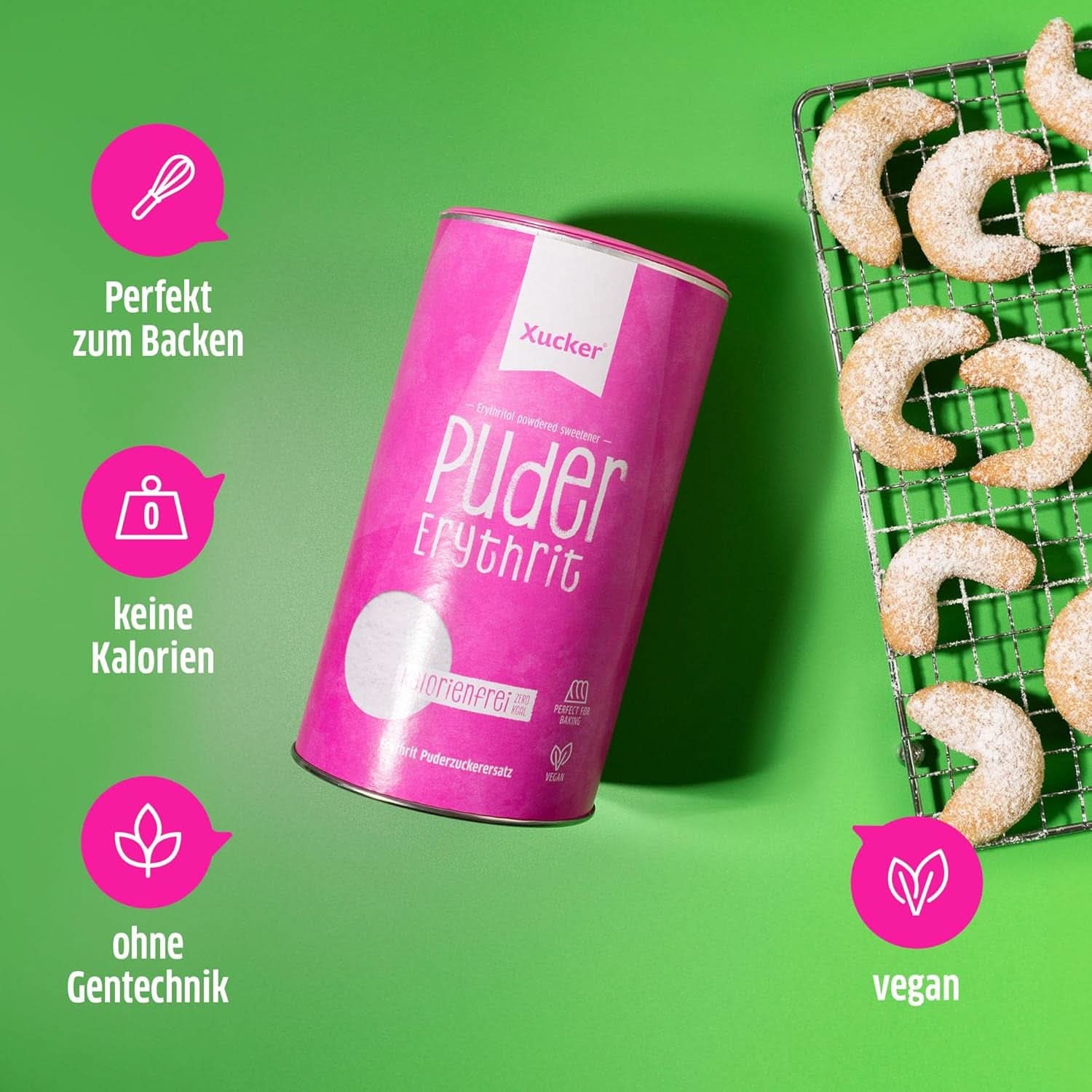 Xucker Puderzucker Erythrit – Kalorienfreier Zuckerersatz, 600 Gramm Süßstoffe Naty Shop