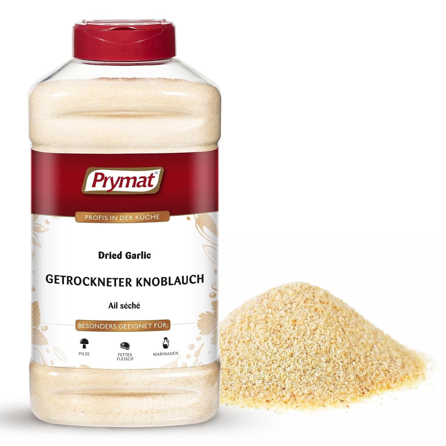 Prymat Getrockneter Knoblauch granuliert 1,05 kg – Aromatisches Knoblauchgranulat zum Würzen von Fleisch, Fisch, Gemüse, Saucen, Dips & Marinaden – intensiv im Geschmack – ohne Zusätze