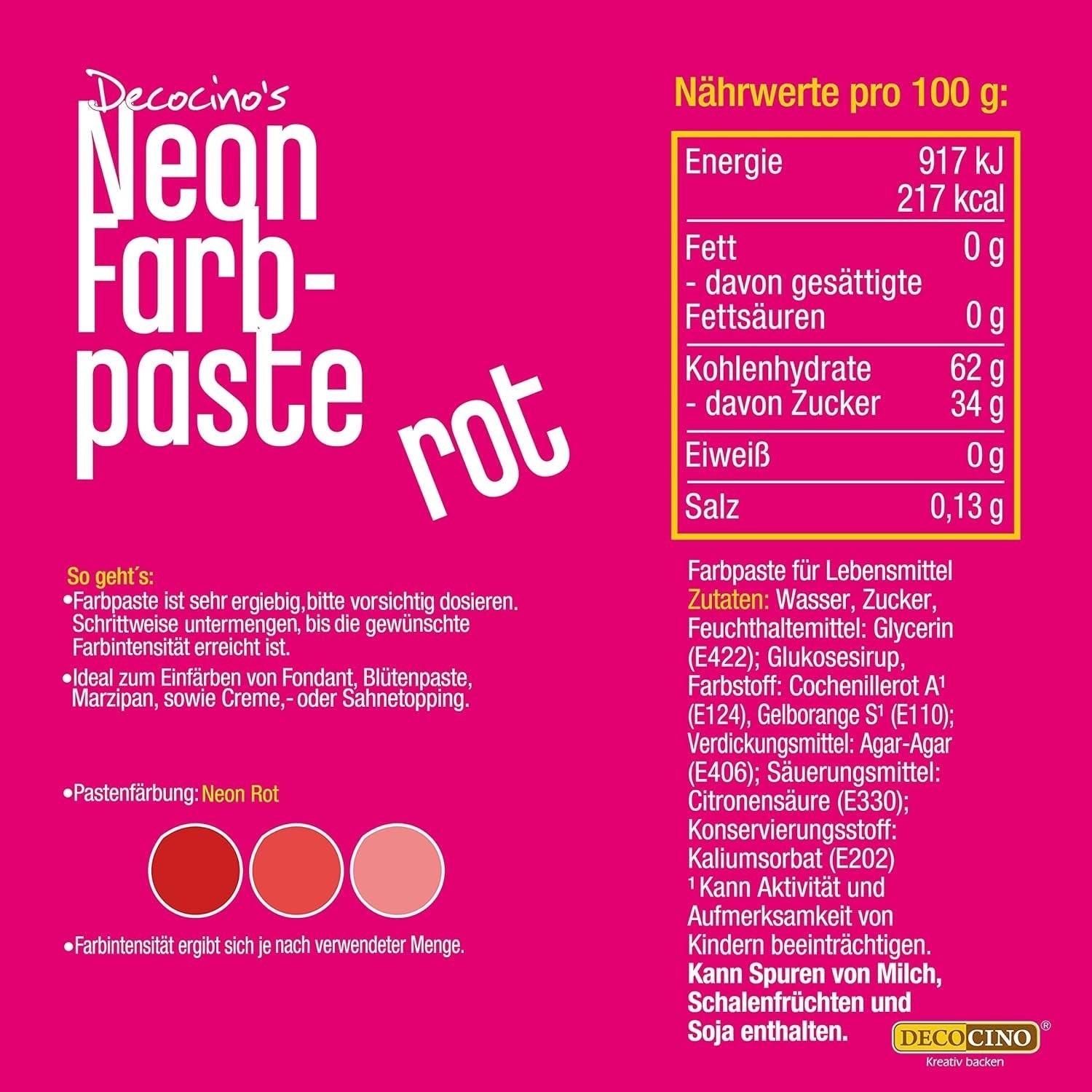 Decocino Neon Food Paste Red – Colorant alimentar cu doză mare – Pentru colorarea prăjiturilor, brioșelor, cupcake-urilor – Fără gust