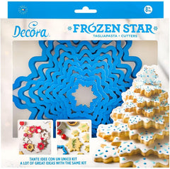 0255250 Set de 8 forme de biscuiți Ice Star Tree, din plastic, setul ideal pentru decorațiuni din pastă de zahăr sau pastă de gumă, fabricate în Italia, design original. Pachet de 8 bucăți.
