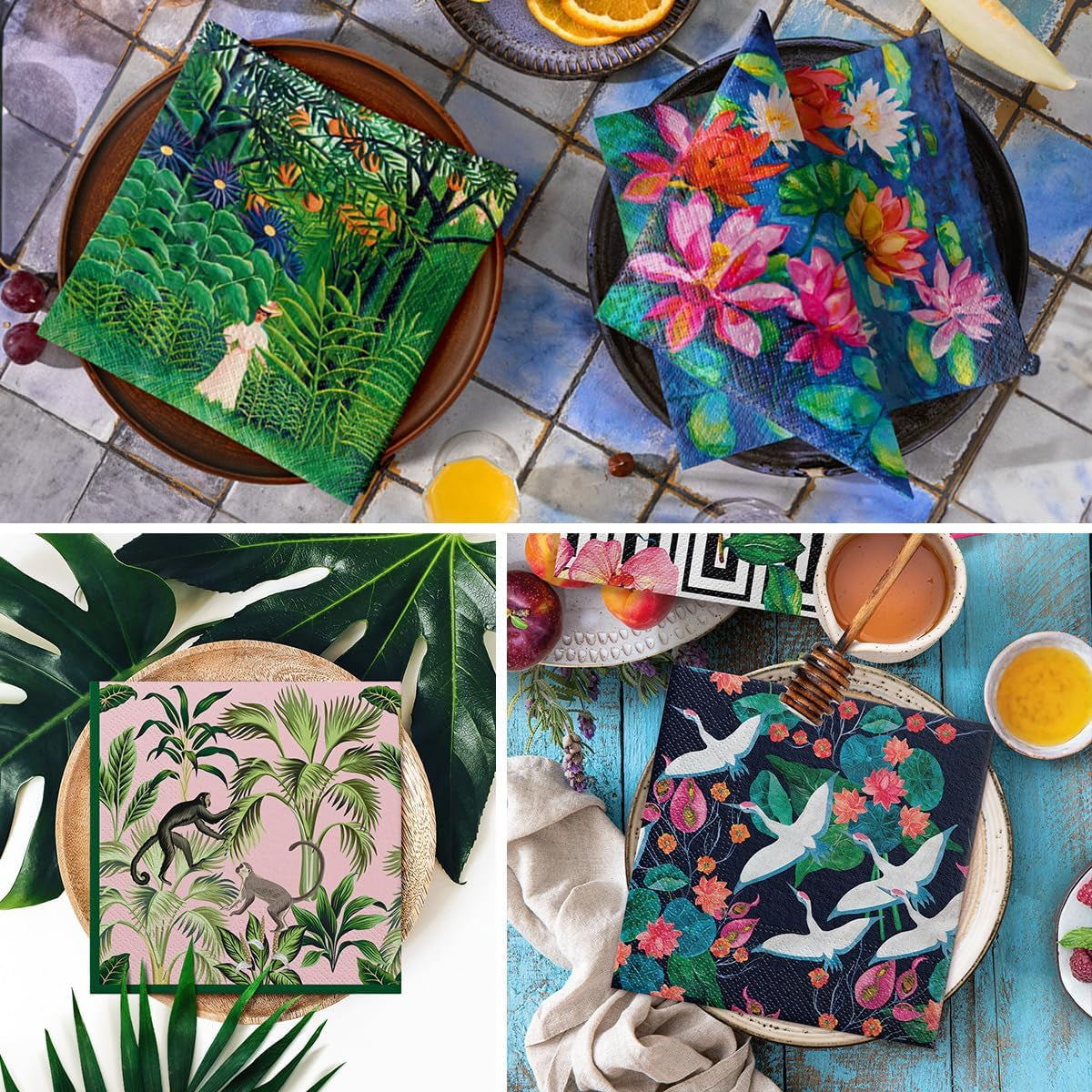 PAW - Șervețele 3 straturi (33 X 33 Cm) I 20 bucăți I Perfect pentru zile de naștere, petreceri, nunți, comuniuni și sărbători I Decorațiuni de masă șervețele de hârtie colorate - Monkey Jungle Fauna & Flora I Monkey Fun