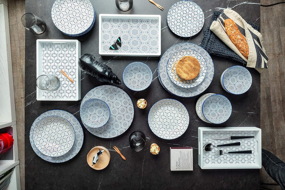 Downtown Tellerservice Für 6 Personen, 18 Stück, Porzellan, Weiß Und Blau Seturi vesela masa Naty Shop