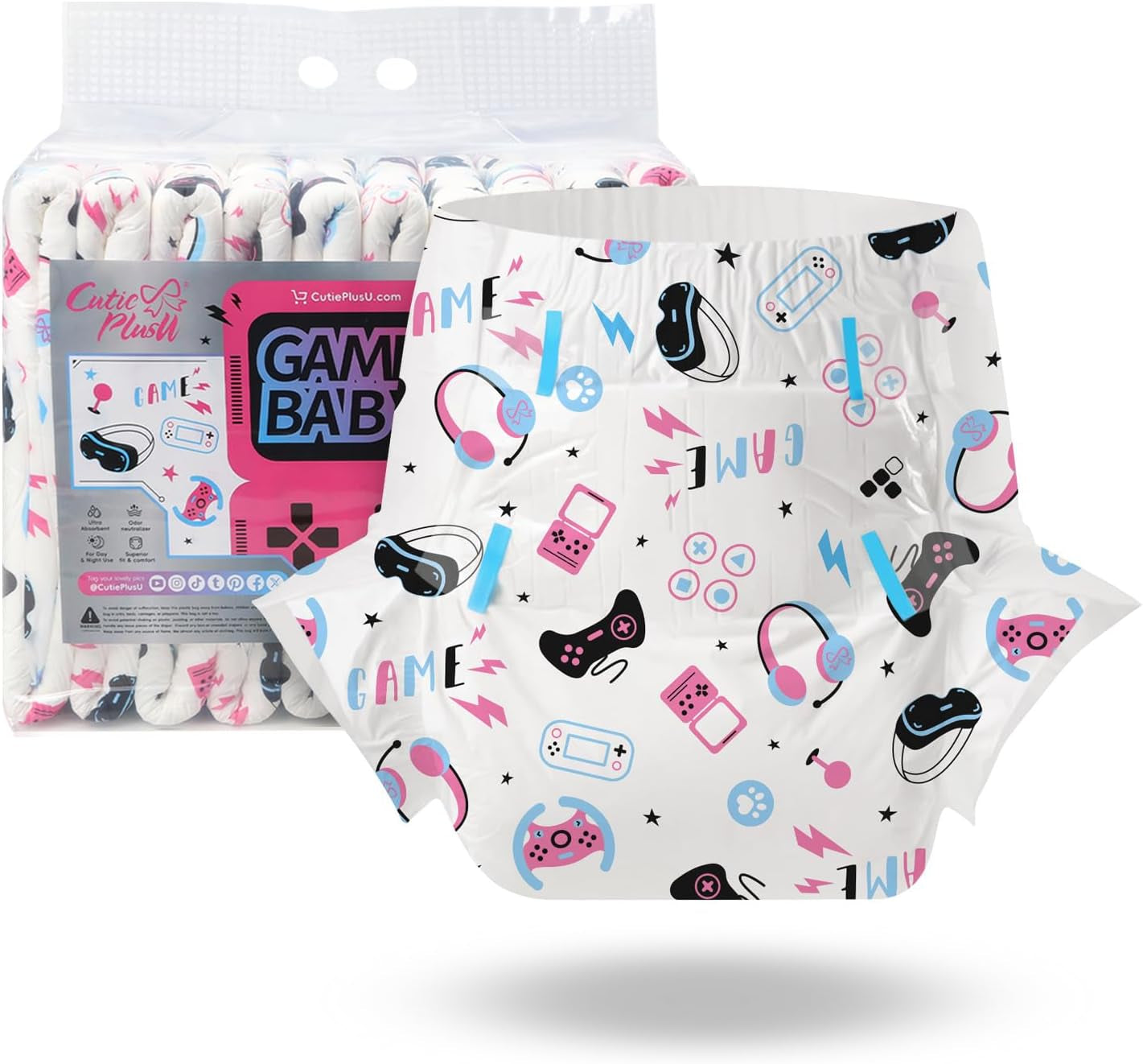 CutiePlusU Windeln für Erwachsene, 10er-Pack, Einweg-Blattwindeln für Damen und Herren, maximale Saugfähigkeit über Nacht – I Love Summer (mittlere Größe 71–96 cm)