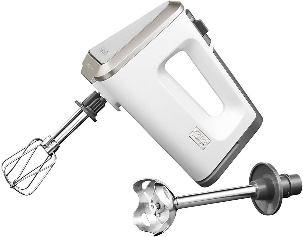Krups GN9121 3 Mix 9000 Handmixer | 750 Watt | Geschwindigkeitsregler | Turbomodus | Auswurffunktion | Ergonomischer Griff inkl. Schneebesen, Knethaken, Pürierstab-Aufsatz, Messbecher | Weiß/Silber Naty Shop Weiß Single