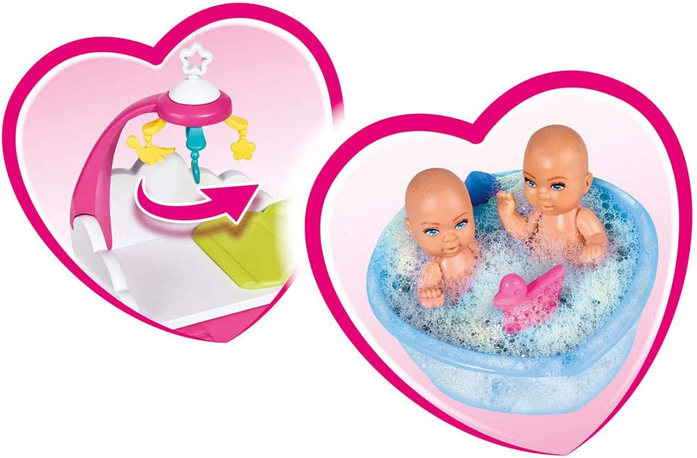 Simba 105733333 - Steffi Love Welcome Twins, Schwangere Puppe, mit Zwillingen, mit Wickeltisch und Badewanne, Zubehör, Ankleidepuppe, 29cm, für Kinder ab 3 Jahren