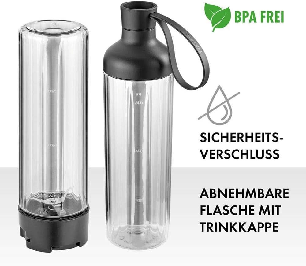 ZWILLING Standmixer, Smoothie Maker, Inkl. Trinkflasche Mit Verschluss, 600 Ml, 300 Watt, Edelstahl/Kunststoff, Schwarz Bucatarie Naty Shop