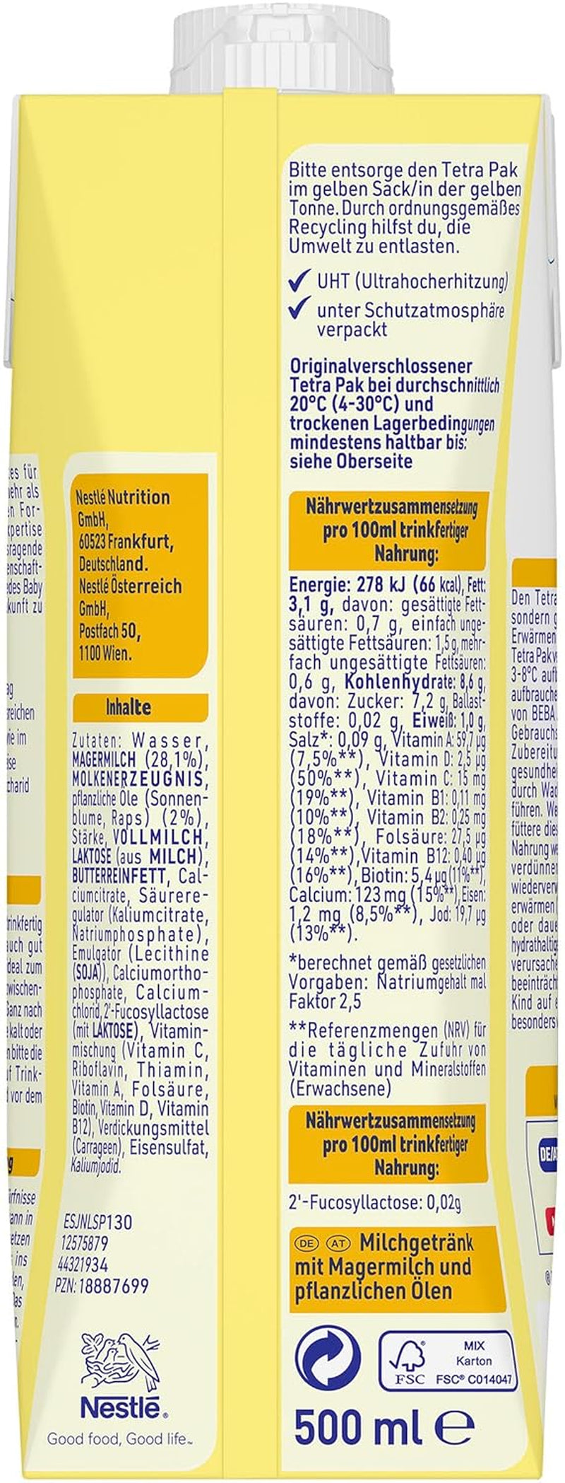 BEBA Junior trinkfertiges Milchgetränk 1-3 Jahre, mit HMO, altersgerechter Proteingehalt, palmölfrei, fischölfrei, Kleinkindnahrung, 12er Pack (12 x 500 ml)