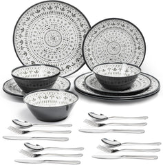 Set de tacâmuri din melamină, format din 24 de piese, tacâmuri pentru camping pentru 4 persoane, set de farfurii și veselă - pentru călătorii și utilizare în aer liber