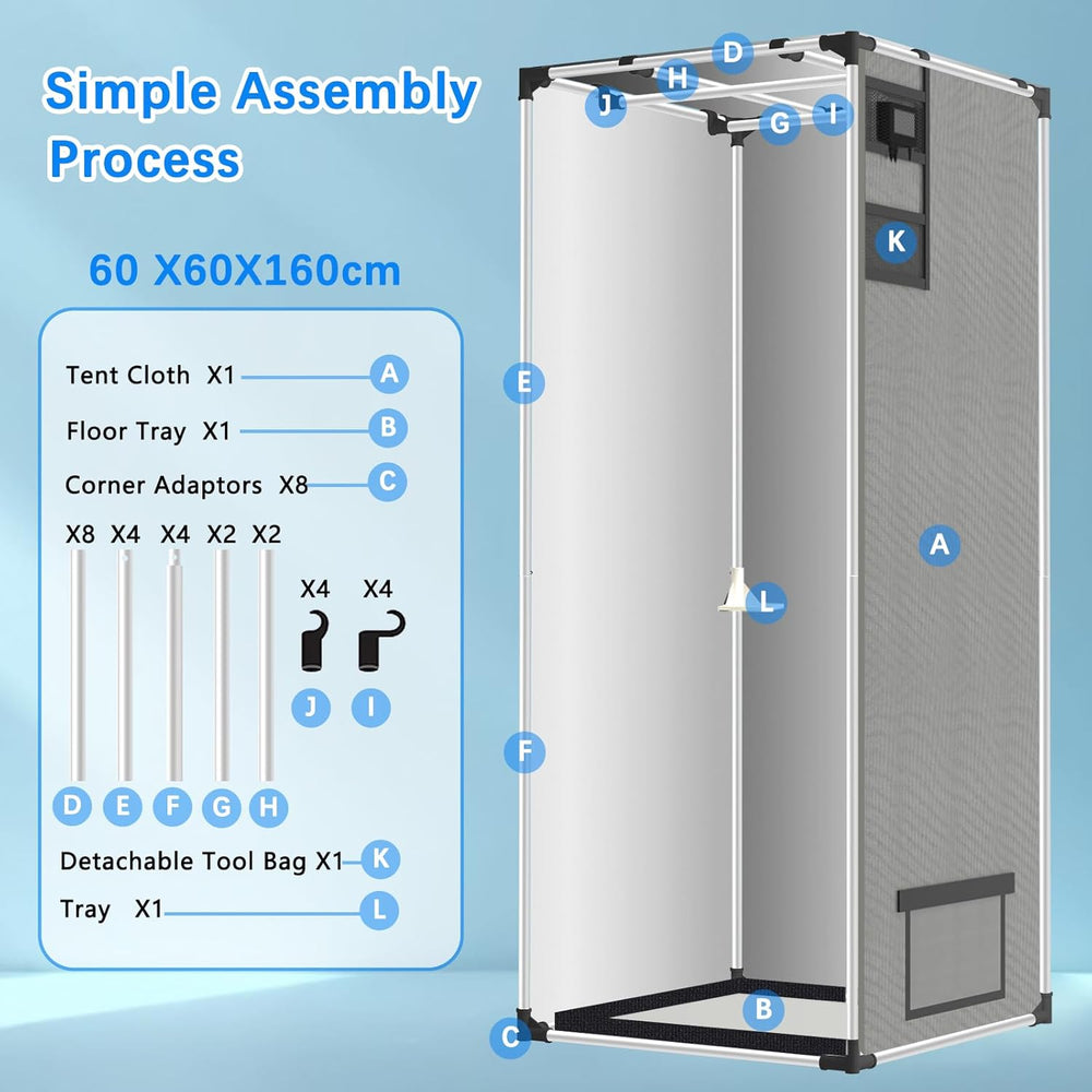Aygrochy-Wachstumszelt, 60 x 60 x 160 cm, Indoor-Wachstumszelt mit reflektierender, weißer, herausnehmbarer PEVA-Bodenschale für Platz für den Pflanzenanbau