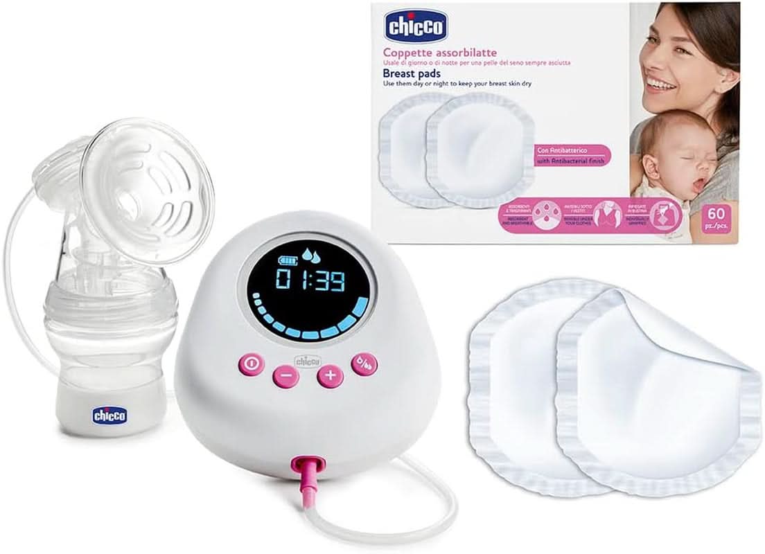 Chicco, tragbare elektrische Milchpumpe, 5 Intensitätsstufen, 150 ml Zubehör Essen und Stillen Bebe Naty Shop Milchpumpe + Sauger