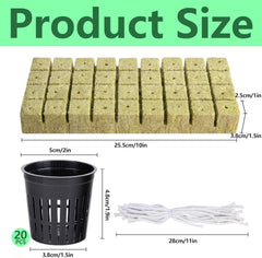 76 Stück Hydrokultur Pflanzen Net Kit -20 Stück 2inch(5cm)-Topfbecher mit geschlitztem Netz, 36Stück Steinwolle Anzucht, 20Stück Artikel Selbstbewässernde Dochtschnur aus Baumwolle für Hydrokultur
