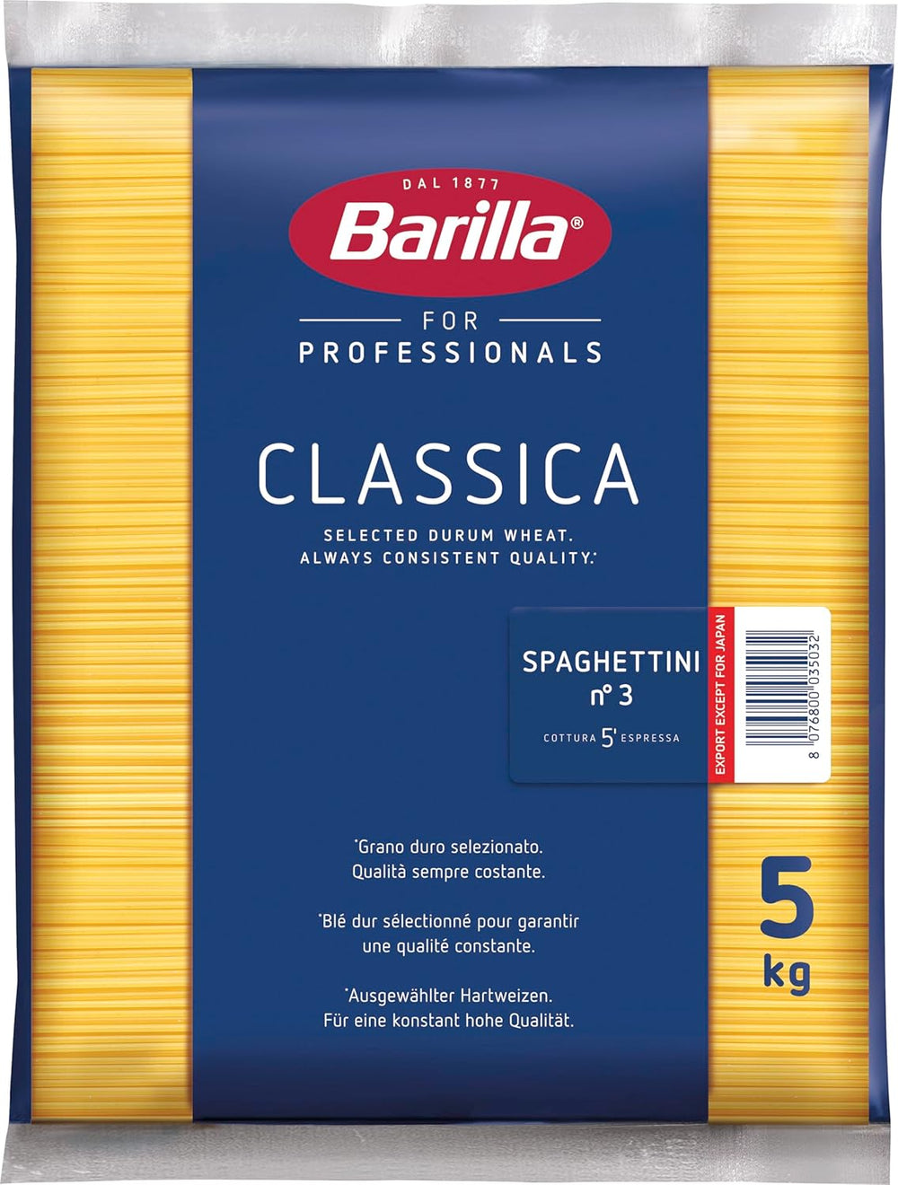 Barilla Pasta Klassische Spaghetti n.5 aus hochwertigen Hartweizen immer al dente, (1 x 500 g), geschmacklos