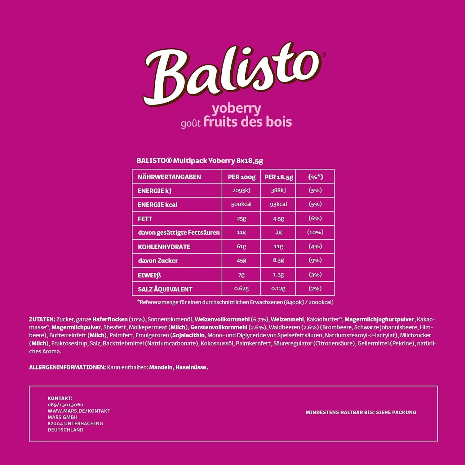 Balisto Chocolate Pack Bulk, Yoberry-, Müsli- und Joghurt-Schokoriegel, 8 x 18,5 g, Schokolade, Müsliriegel, Schokoladen-Großpackung (148 g)