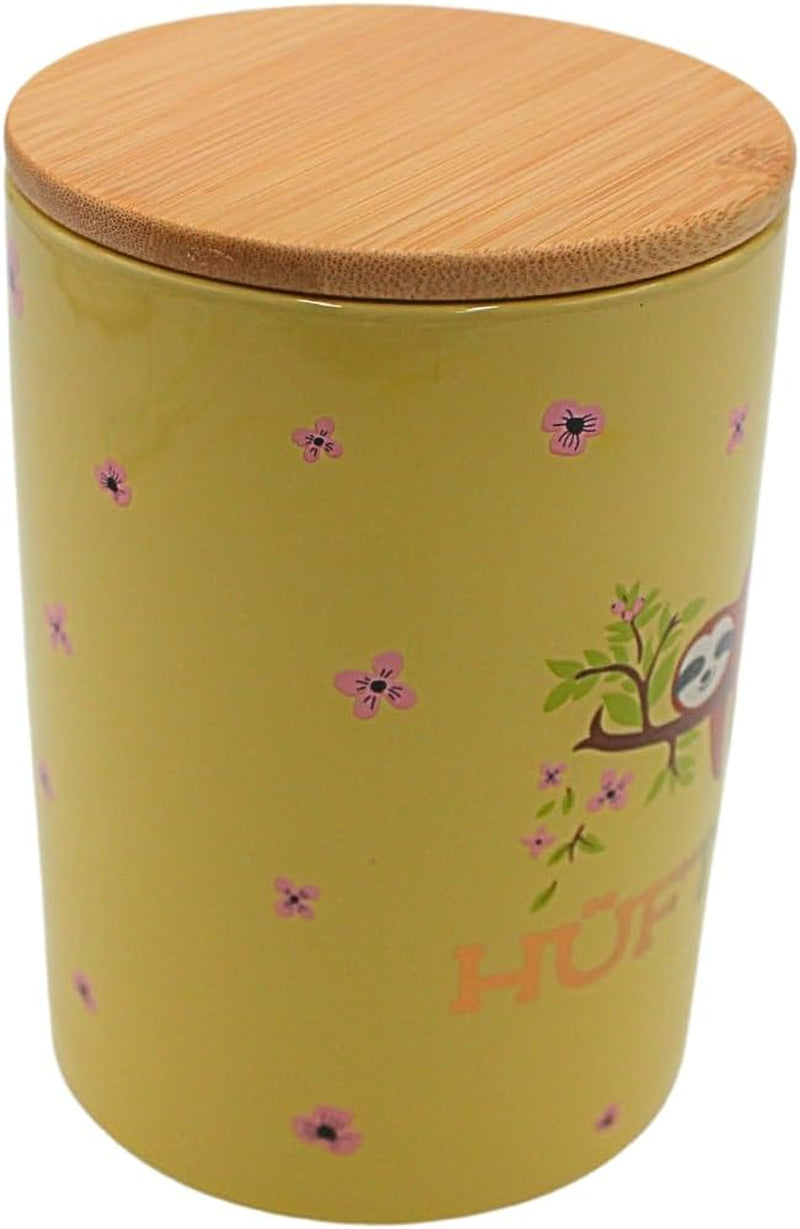 Dekohelden24 Cutie ceramică elegantă pentru depozitare/cafea/alimente proaspete/biscuit Hüftgold. Motivul: leneș. Dimensiuni: H/Ø 15,6 x 11 cm. Cutii depozitare alimente Naty Shop