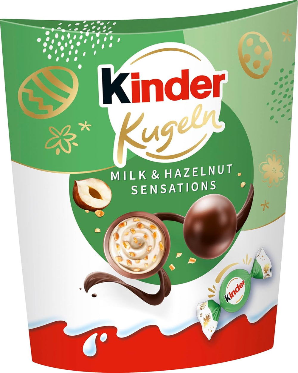 Kinder Milk & Hazelnut Sensations Kugeln 90g – Milchschokoladenkugeln mit cremiger Milchfüllung und Haselnussstückchen – Osterschokolade, Ostersüßigkeiten – Ostergeschenk und Souvenir