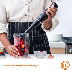 Masterchef Stabmixer, Pürierstab Mit Spritzschutz, Zauberstab Küchengerät, Elektrischer Mixstab Hand Blender Mit 2 Geschwindigkeiten, Eintauchfunktion, Spülmaschinenfeste Komponenten, 200W, Schwarz Kitchen Naty Shop