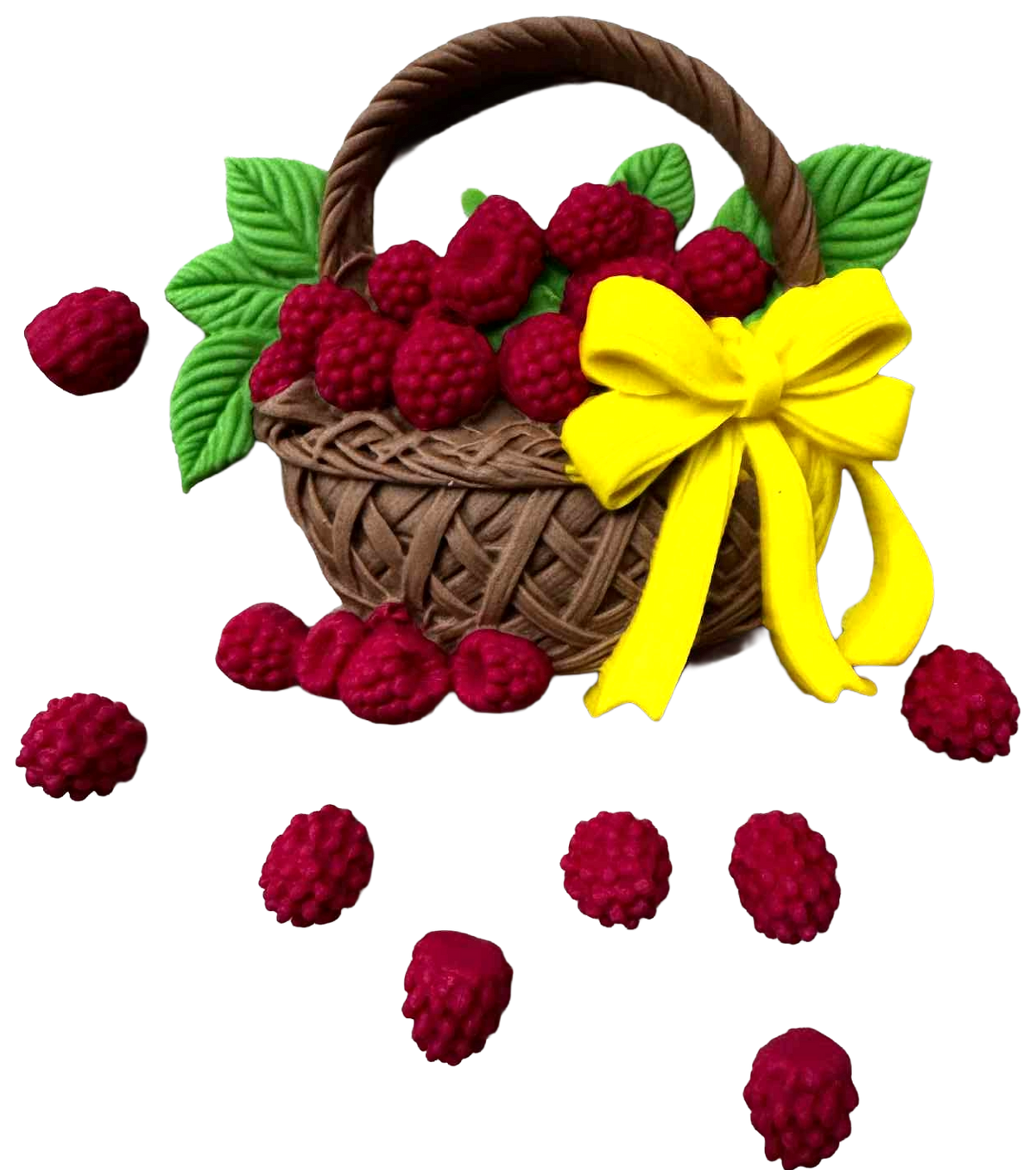 Korb mit Himbeeren – Set mit 9 essbaren Zuckerpaste-Dekorationen (1–8 cm) kaufen