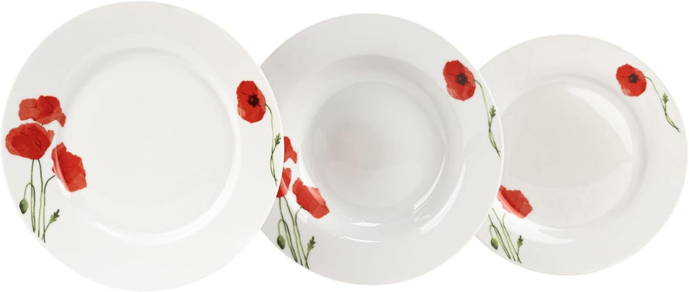 Set de veselă pentru 6 persoane - 18 piese - Set de farfurii din porțelan - Set de veselă albă - Set de bol și farfurie - Veselă modernă - Farfurii - Serviciu de masă - Set de veselă pentru 6 persoane