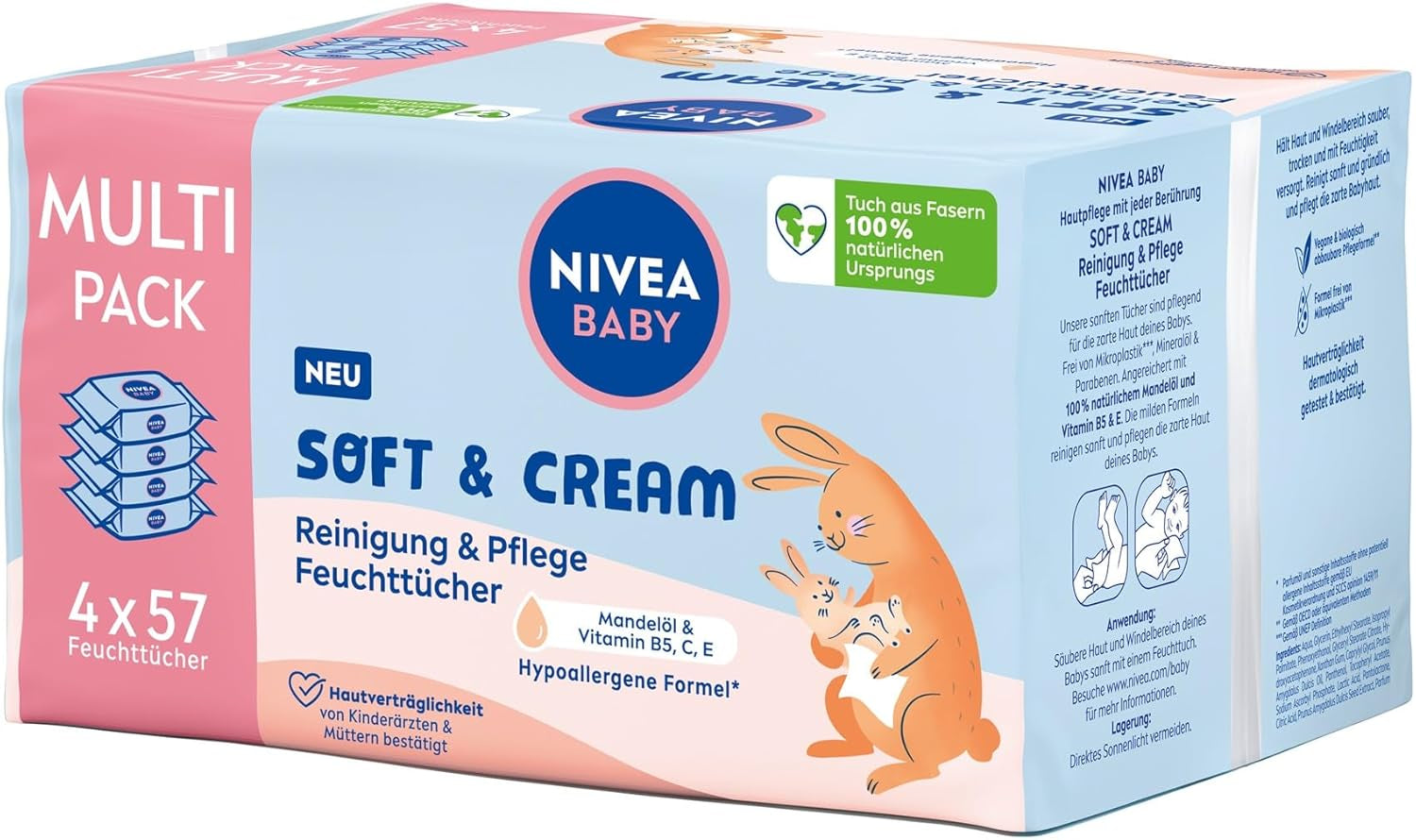 NIVEA BABY Soft & Cream Feuchttücher für Babys (4 x 57 Stück)