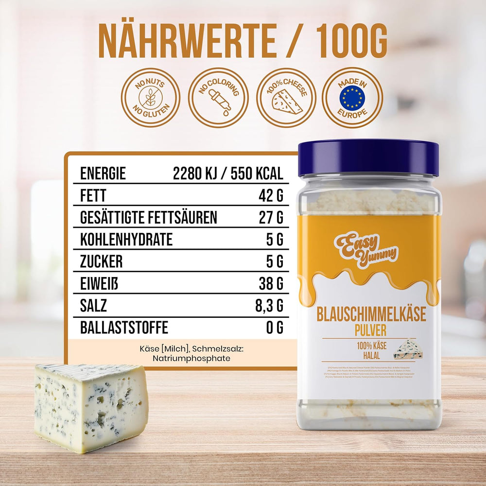 EASY YUMMY - Käsepulver 300g | Instant Käsegeschmack für Mahlzeiten & Snacks | Immer bereit, keine Kühlung nötig | Aus 100 % echtem Käse | Ideal als Popcorn-Topping