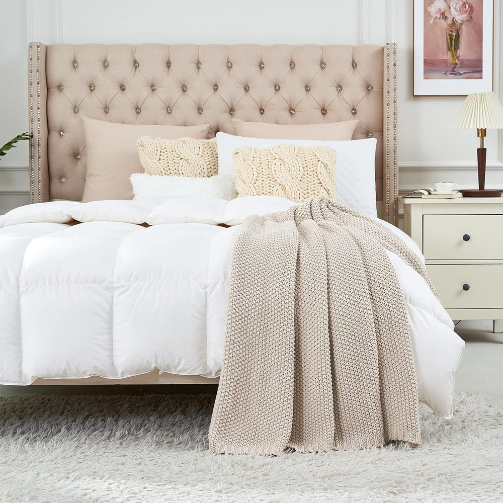 Grobstrick-Überwurfdecke, leicht, Beige, 100 % Bio-Baumwolle, Decke für Couch, Sofa, Bett, Kind, Kinderzimmer, rustikal, Shabby-Chic, modernes Bauernhaus, 152,4 x 203,2 cm, inklusive Wäschesack. Betten und Decken, Longhui-Bettwäsche