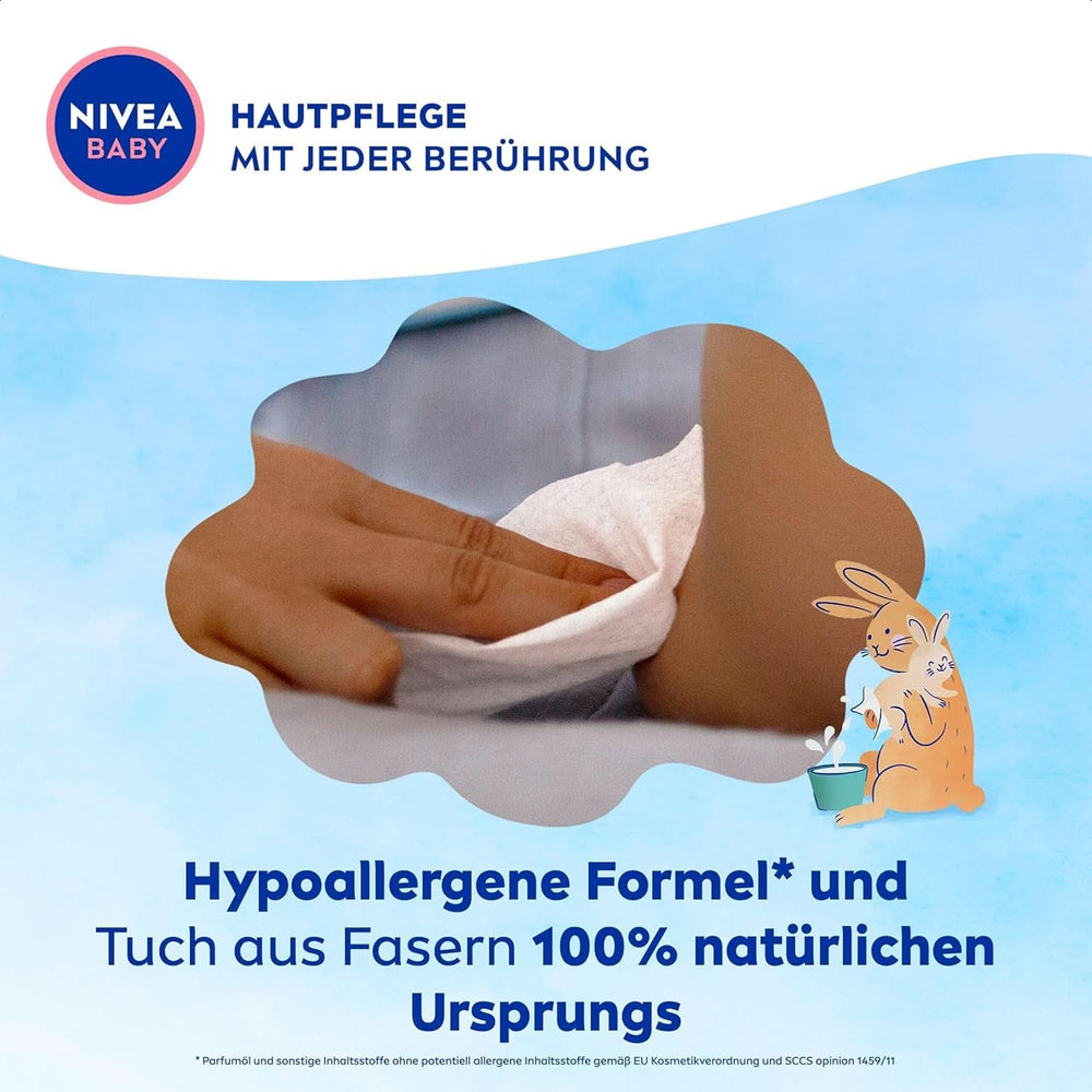 NIVEA Baby AQUA Feuchttücher, Baby Feuchttücher Zur Sanften Reinigung Empfindlicher Haut, Hypoallergene Und Parfümfreie Feuchttücher Für Babys Mit 99% Wasser (1 X 57 Stück) Baby Wet Wipes Naty Shop
