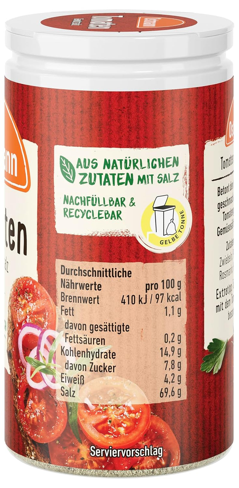 Ostmann Gewürze - Tomatengewürzsalz | Perfekt zum Würzen von Tomatensalat und Bruschetta 60 g in der Streudose