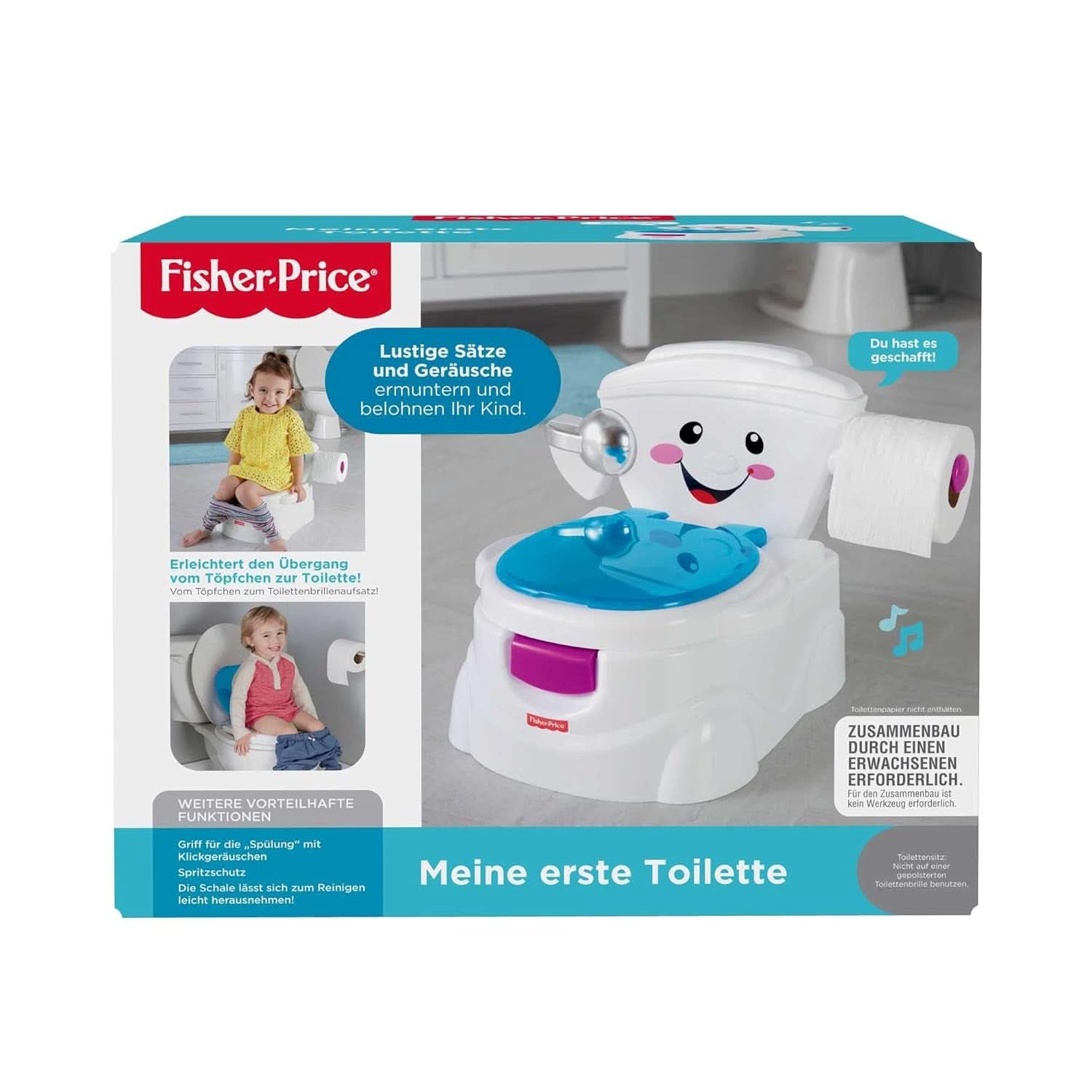 Fisher-Price Meine Erste Toilette, Baby Töpfchen, Mit Musik & Lustigen Sätzen, Tragbare Baby Toilette, Abnehmbarer Toilettenaufsatz, Deutsche Version, Ab 1 Jahr, P4326 Accessories Food and Breastfeeding Bebe Naty Shop