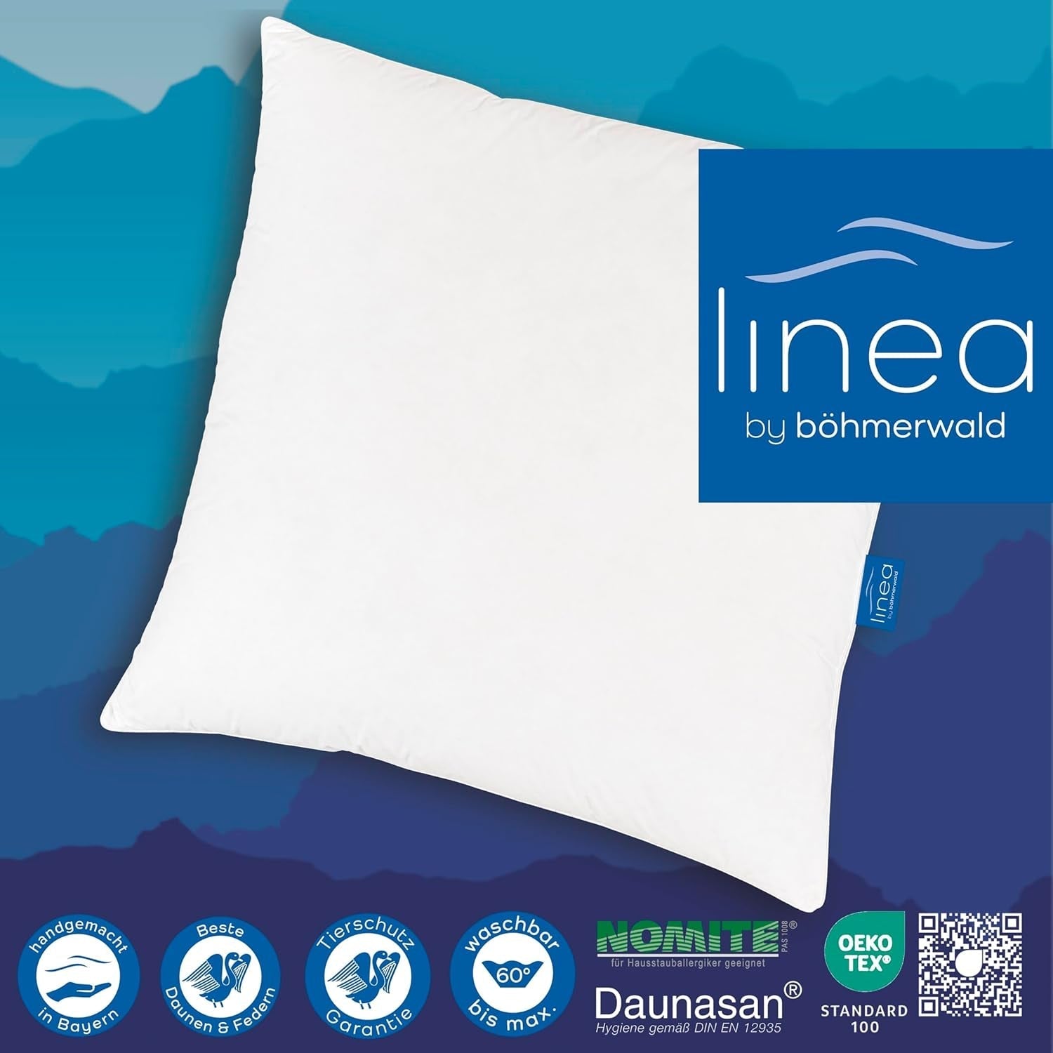 LINEA by Böhmerwald - Cosy - Pernă de înaltă calitate Balance, 80X80, 70% pene clasa 1, 30% puf nou, potrivit pentru alergici, lavabil până la 60°C, produs în Germania Perne standard Naty Shop