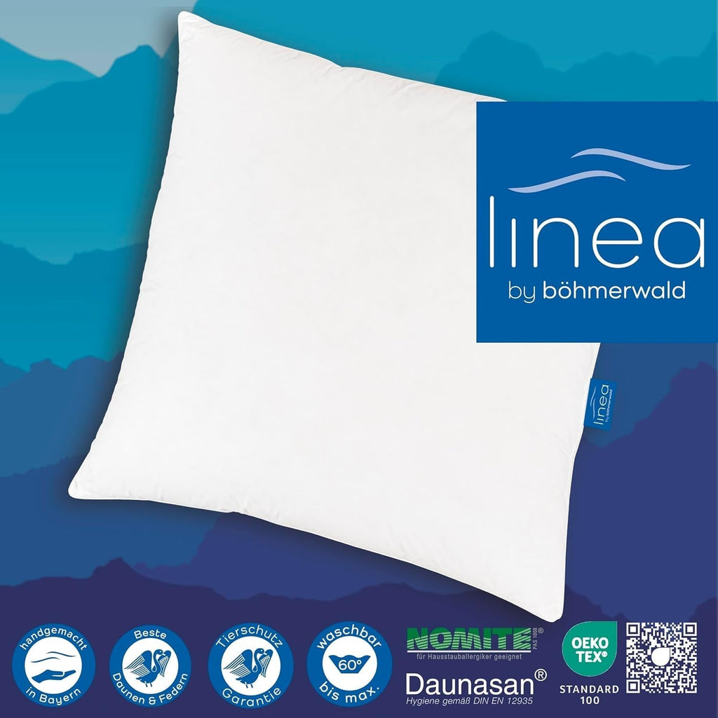 LINEA by Böhmerwald - Cosy - Pernă moale cu 3 camere, 80 X 80, Interior:100% pene, Camere exterioare:90% puf/10% pene, Potrivit pentru alergici, Lavabil până la 60°C, Produs în Germania Perne standard Naty Shop