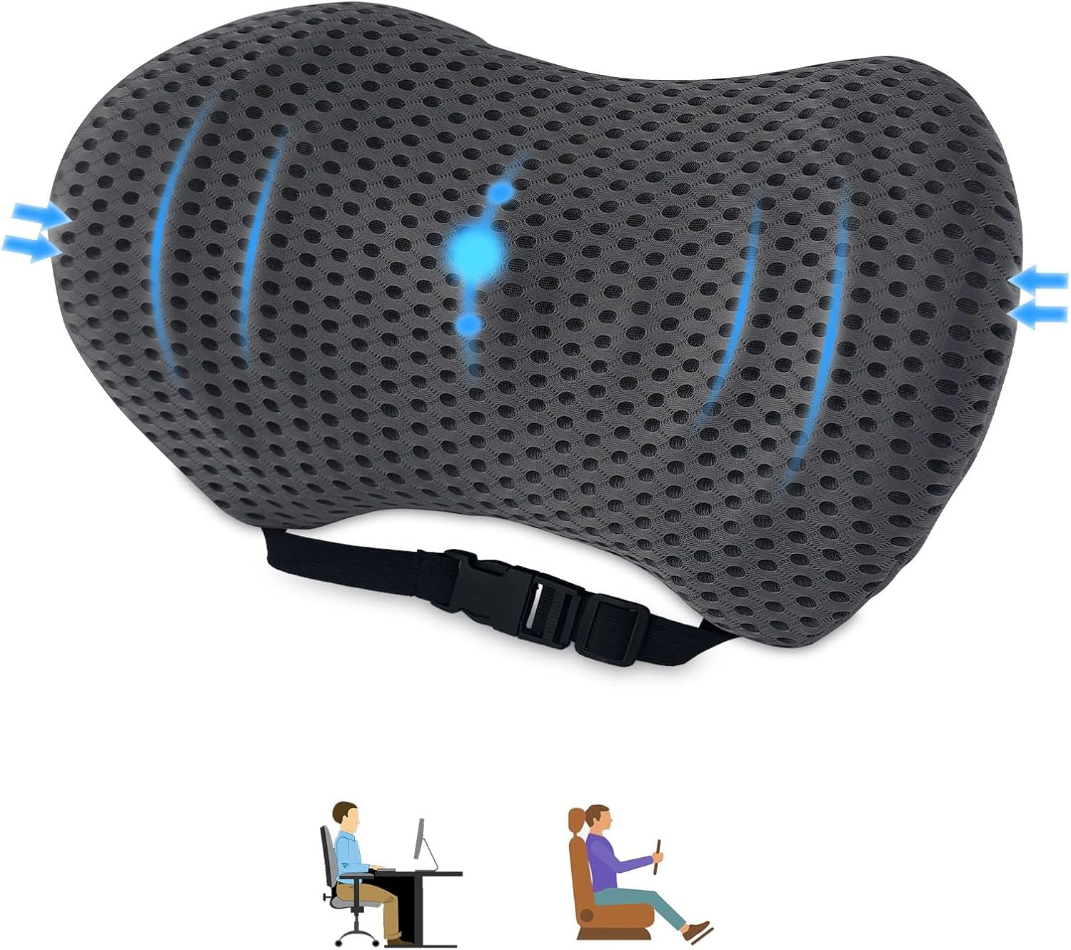 Aipwerer pernă lombară pentru spate, pernă de susținere lombară pentru scaun de birou și scaun auto, pernă de susținere pentru spate din spumă de memorie cu curea reglabilă, pernă lombară ergonomică pentru scaune auto, scaun de birou Perne lombare Naty Shop Gri închis