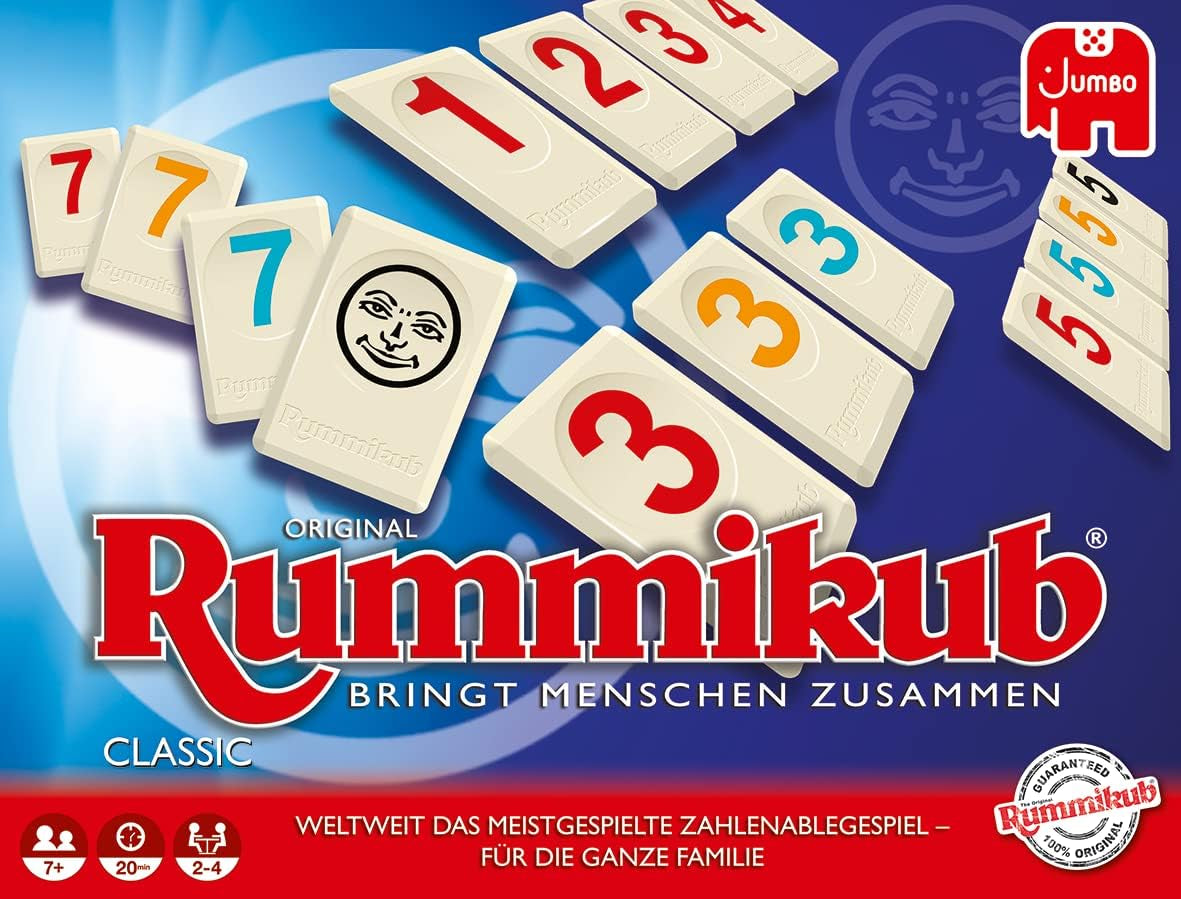 Jumbo Spiele Original Rummikub Classic – der Spieleklassiker unter den Gesellschaftsspielen – für Erwachsene und Kinder ab 7 Jahren JUM17571 Mehrfarbig 2,7 x 3,7 cm